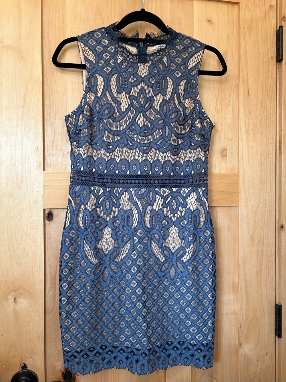 miami Blue Lace Sheath Dress with Nude Lining